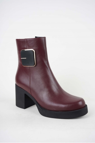 Hakiki Deri Bordo Kadın Topuklu Bot 252141204