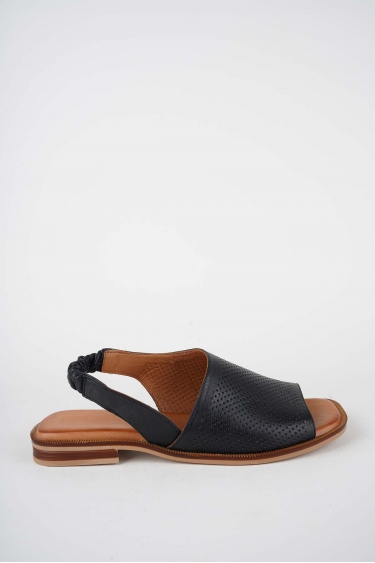 Hakiki Deri Siyah Kadın Düz Sandalet 261141501