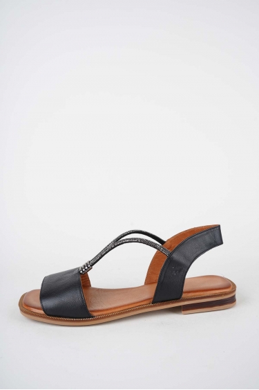 Hakiki Deri Siyah Kadın Düz Sandalet 261141502