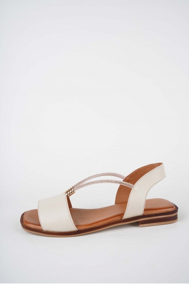 Hakiki Deri Bej Kadın Düz Sandalet 261141502