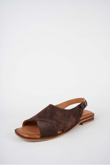 Hakiki Deri Kahve Süet Kadın Düz Sandalet 261141503