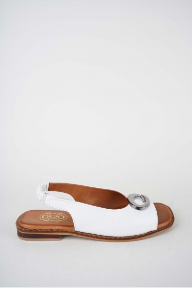 Hakiki Deri Beyaz Kadın Düz Sandalet 261141503