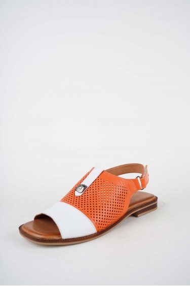 Hakiki Deri Oranj-Beyaz Kadın Düz Sandalet 261141504