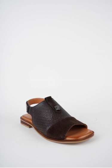 Hakiki Deri Kahve-Kahve Süet Kadın Düz Sandalet 261141504