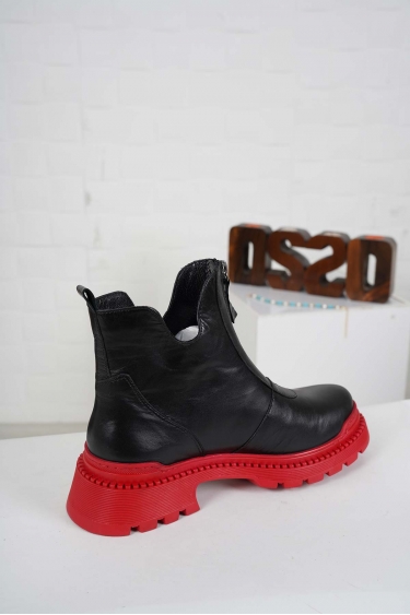 Hakiki Deri Siyah_Kırmızı Kadın Postal Bot 232145202