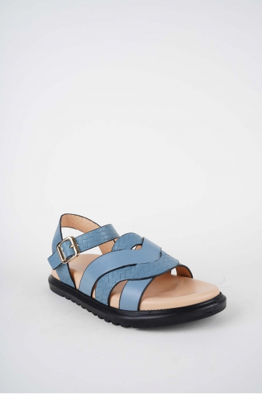 Hakiki Deri Kot Mavi Kadın Düz Sandalet 261162501