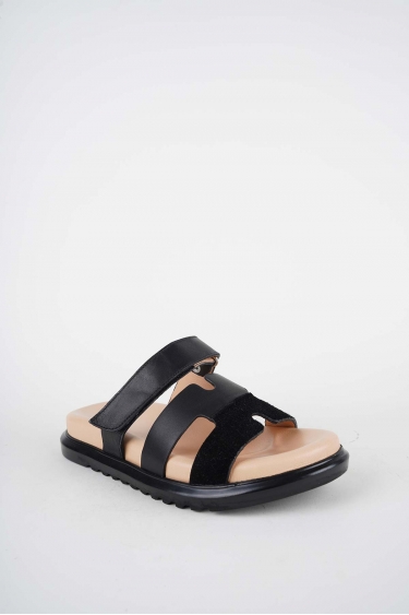 Hakiki Deri Siyah Süet-Siyah Kadın Düz Terlik 261162601