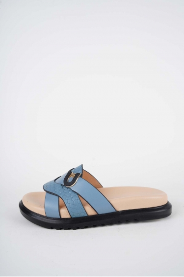 Hakiki Deri Kot Mavi Kadın Düz Terlik 261162602