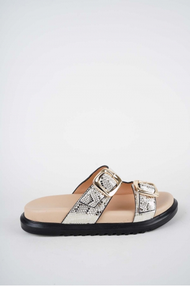 Hakiki Deri Bej Baskılı Kadın Düz Terlik 261162604