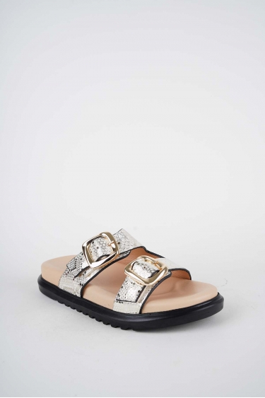 Hakiki Deri Bej Baskılı Kadın Düz Terlik 261162604