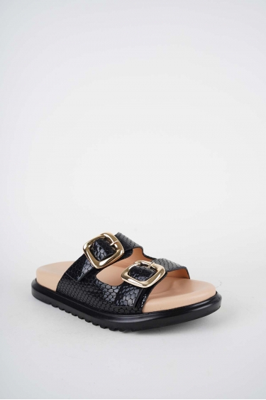 Hakiki Deri Siyah Baskı Kadın Düz Terlik 261162605