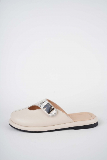 Hakiki Deri Bej Baskı-Bej Kadın Zımbalı Sabo 261162703