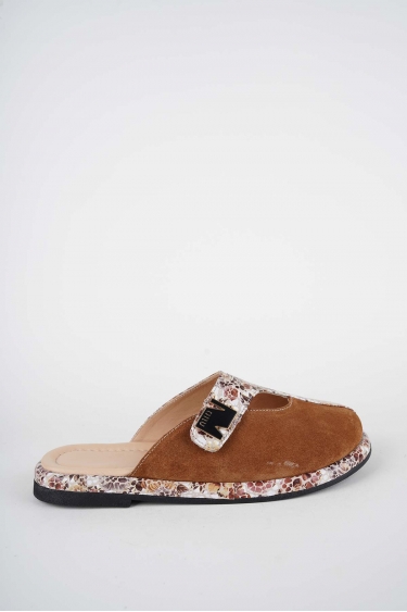 Hakiki Deri Çiçek Baskı-Taba Süet Kadın Zımbalı Sabo 261162703