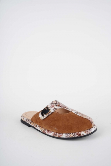 Hakiki Deri Çiçek Baskı-Taba Süet Kadın Zımbalı Sabo 261162703