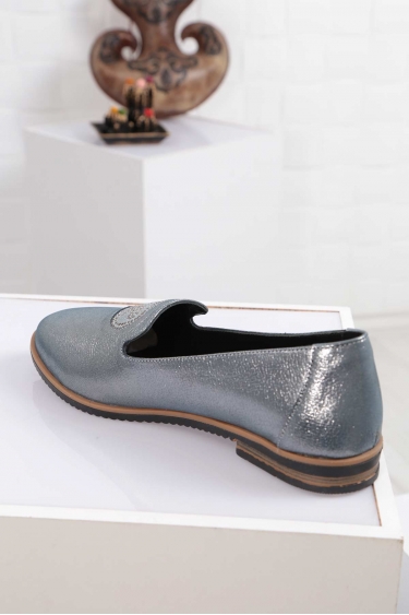 Hakiki Deri Mavi Saten Kadın Babet Ayakkabı 212172101