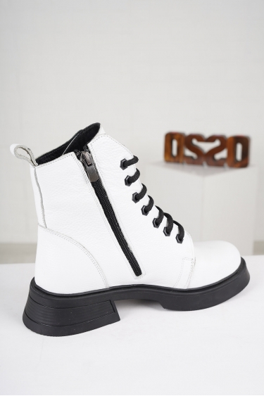 Hakiki Deri Beyaz Floter Kadın Kısa Bot 222172203