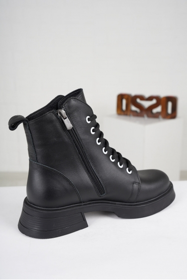 Hakiki Deri Siyah-Beyaz Kadın Postal Bot 222172204