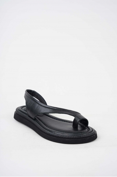 Hakiki Deri Siyah Kadın Düz Sandalet 251173506