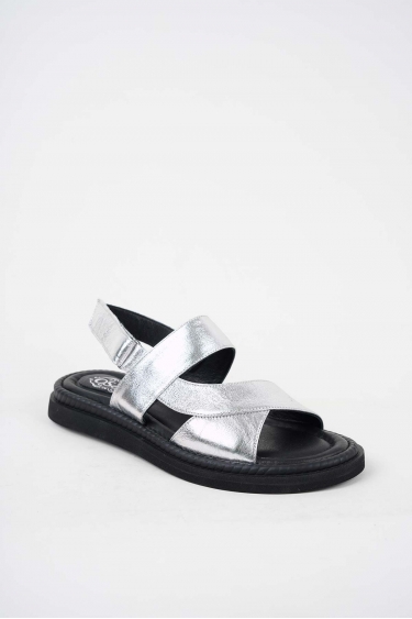 Hakiki Deri Gümüş Kadın Düz Sandalet 251173510