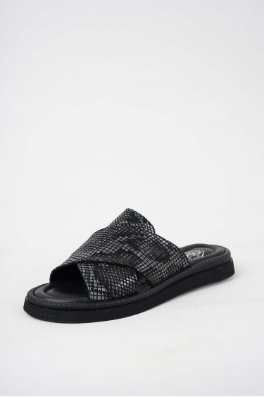 Hakiki Deri Siyah Yılan Kadın Düz Terlik 251173602