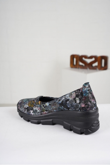 Hakiki Deri Siyah Çiçek Baskı Kadın Sneaker Ayakkabı 222176101