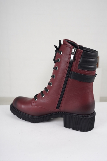 Hakiki Deri Bordo-Siyah Kadın Kısa Bot 222176203