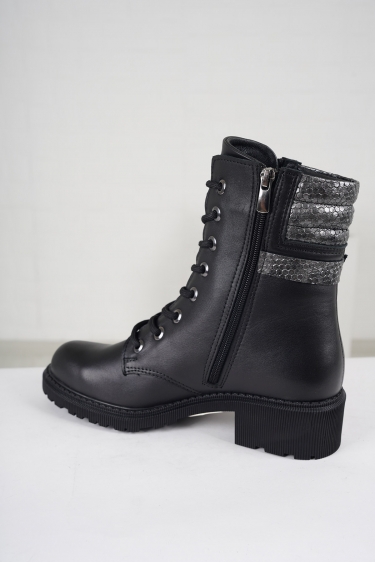 Hakiki Deri Siyah-Gri Petek Kadın Kısa Bot 222176203