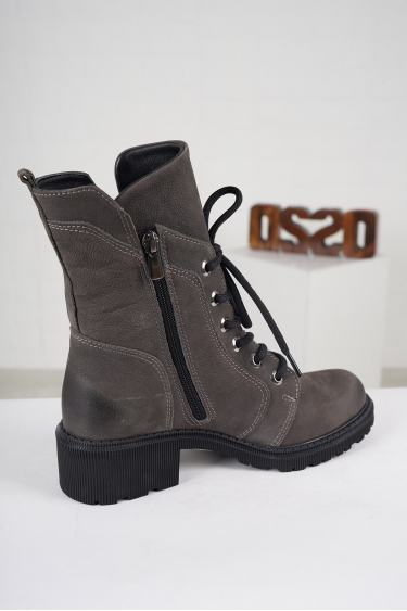 Hakiki Deri Siyah Gümüş Çizgili Kadın Kısa Bot 222176204