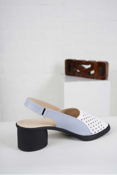 Hakiki Deri Beyaz-Kot Mavi Kadın Topuklu Sandalet 241176502