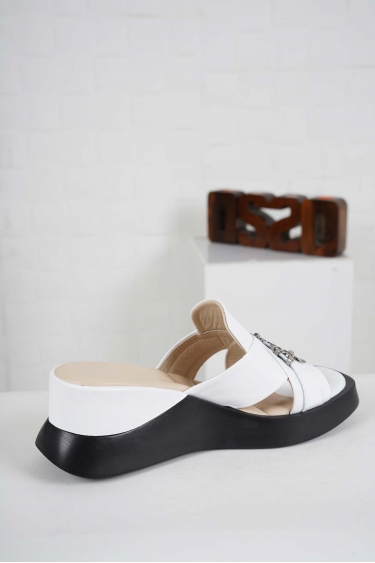 Hakiki Deri Beyaz Kadın Dolgu Topuk Terlik 241176601