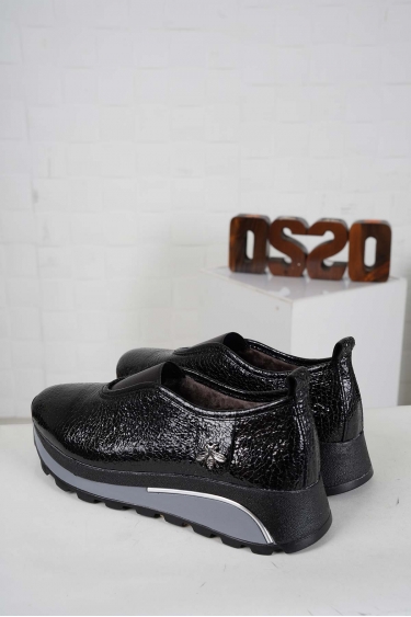 Hakiki Deri Kürklü Siyah Kırık Rugan Kadın Casual Ayakkabı 242176101