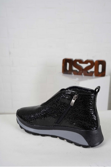 Hakiki Deri Siyah Kırık Rugan Kadın Casual Bot 242176202