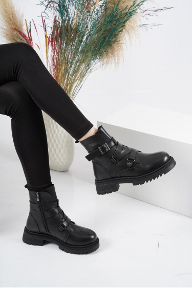 Hakiki Deri Kürklü Siyah Kadın Postal Bot 222177206