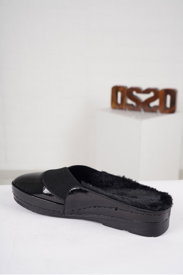 Hakiki Deri Siyah Rugan Kadın Burun Kapalı Sabo 222177601