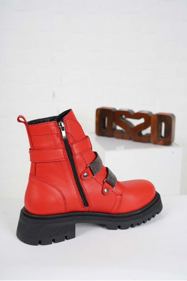 Hakiki Deri Kırmızı Kadın Kısa Bot 232177202