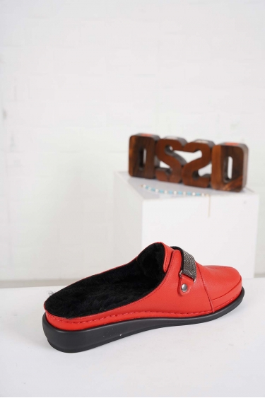 Hakiki Deri Kürklü Kırmızı Kadın Comfort Sabo 232177704