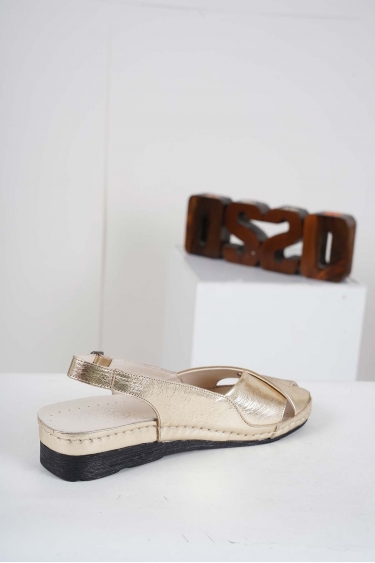 Hakiki Deri Altın Kadın Komfort Sandalet 241177504