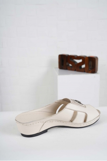 Hakiki Deri Bej Kadın Komfort Terlik 241177603