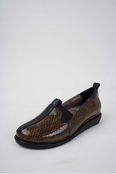 Hakiki Deri Kürklü Kahve Petek Rugan Kadın Comfort Ayakkabı 242177105