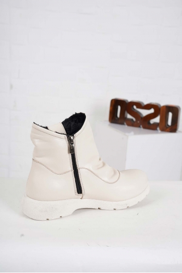 Hakiki Deri Bej Kadın Kısa Bot 242177201