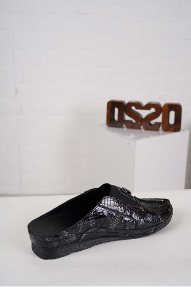 Hakiki Deri Siyah Yılan Baskı Kadın Comfort Sabo 242177700