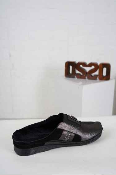 Hakiki Deri Kürklü Siyah Saten-Siyah Süet Kadın Comfort Sabo 242177701