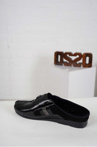 Hakiki Deri Kürklü Siyah Rugan-Siyah Süet Kadın Comfort Sabo 242177701