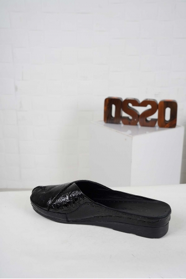 Hakiki Deri Siyah Kırışık Rugan Kadın Comfort Sabo 242177704