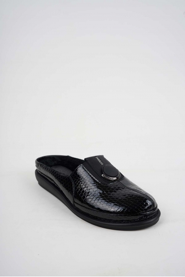 Hakiki Deri Kürklü Siyah Petek Rugan Kadın Comfort Sabo 242177707