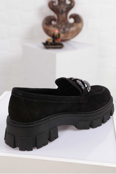 Hakiki Deri Siyah Süet Kadın Oxford Ayakkabı 212186106