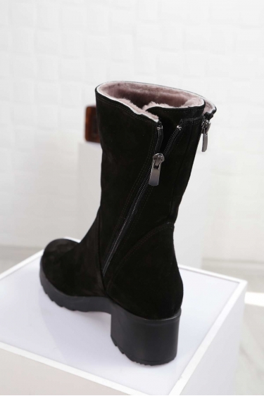 Hakiki Deri Kürklü Siyah Süet Kadın Topuklu Bot 212186206