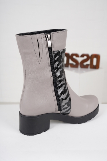 Hakiki Deri Gri-Koyu Gümüş Baskılı Kadın Topuklu Bot 222186202