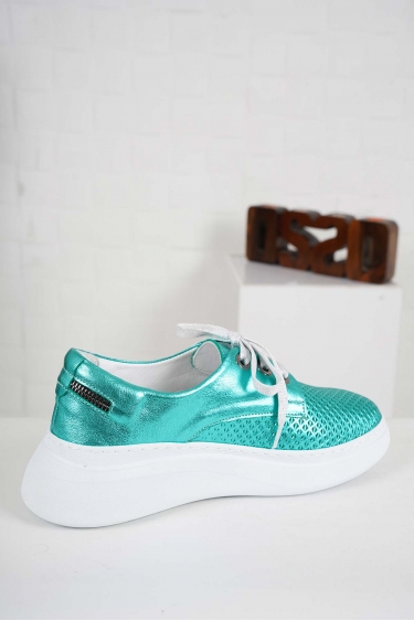 Hakiki Deri Metalik Turkuaz Kadın Casual Ayakkabı 241186106