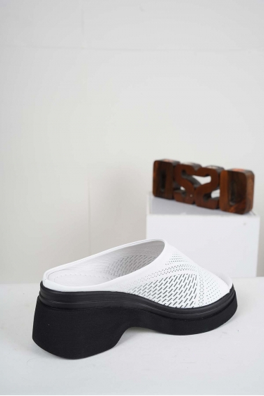 Hakiki Deri Beyaz Kadın Dolgu Topuklu Terlik 241186601